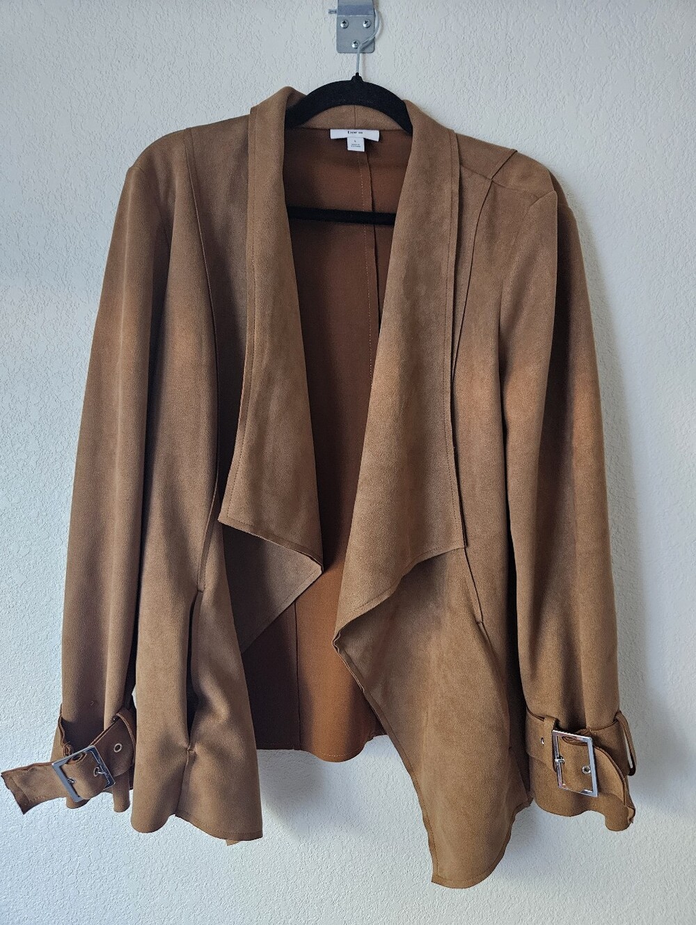 Bar III Cognac Faux Suede Draped Trench Jacket